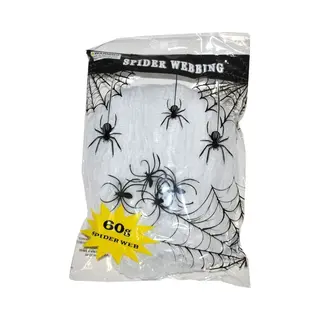 Spinnenweb - Wit - Met Spinnen - 60 Gr - Halloween / Horror Thema Decoratie