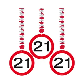 Folat Verjaardag Versiering Rotorspiralen - 21 Jaar - 3x - Plafond - Verkeersborden / Leeftijd Decoratie