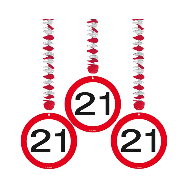 Folat Verjaardag Versiering Rotorspiralen - 21 Jaar - 3x - Plafond - Verkeersborden / Leeftijd Decoratie thumbnail