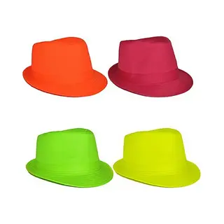 Carnaval Verkleed Trilby Hoedje - Neon Kleuren - Volwassenen - One Size Roze