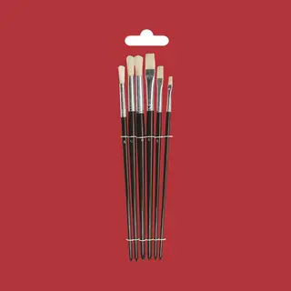 Rayher hobby materialen Rayher Hobby Penselen Set - Varkenshaar Kwasten Plat En Rond - 6 Stuks