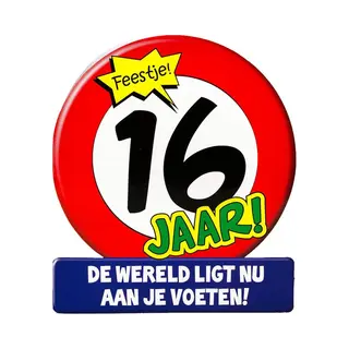 Fun en Feest Megastore Stopbord Wenskaart - 16 Jaar - Sweet Sixteen - 16 X 14 Cm - Verjaardagskaart - 16e Verjaardag - Kaarten