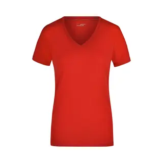 James & Nicholson T-shirt V-hals - Dames - Rood - Stretch - Korte Mouwen - Katoen/elasthan S