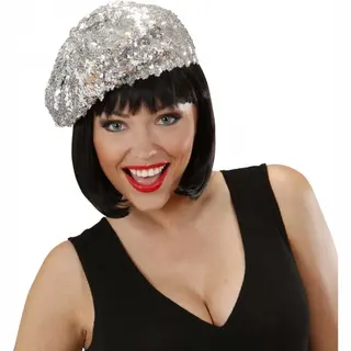 Widmann Glittermuts Zilver - Dames Muts Met Pailletten - Verkleedaccessoire