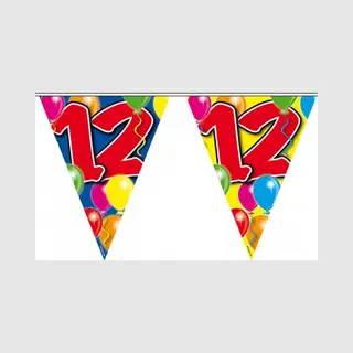 Folat Verjaardagsfeest Vlaggen - 12 Jaar - Leeftijd Vlaggenlijn - Kunststof - 10 Meter - Feestversiering