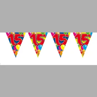 Folat 15 Jaar Verjaardag Vlaggenlijn/vlaggetjes - Kunststof - 10 Meter - Eenzijdig