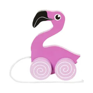 Nature Planet Speelgoed Trekdiertje Flamingo - Hout - 13 Cm - Roze