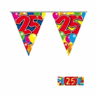 Shoppartners Leeftijd Versiering - 2x Vlaggenlijnen 25 Jaar - Met Gratis Sticker - Feestartikelen - Verjaardag