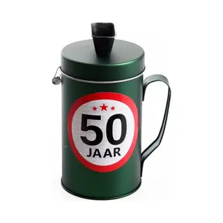 Shoppartners Spaarpot - 50 Jaar Geworden Thema - Verjaardag Cadeau - Blik Met Sticker Van 9 Cm - Blik In Groen