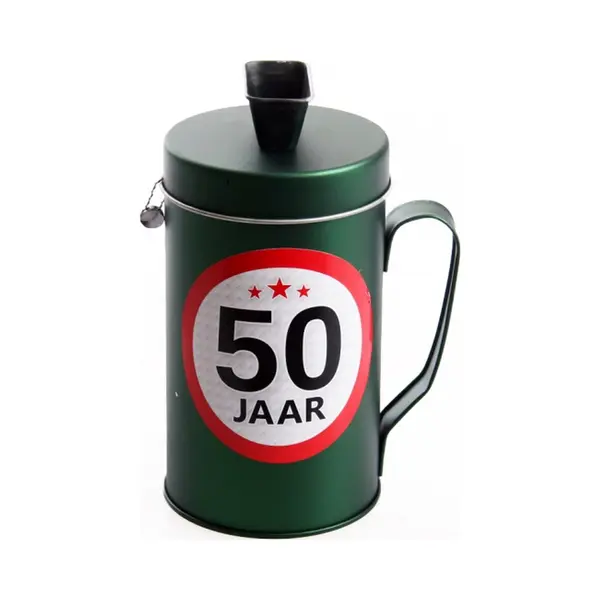Shoppartners Spaarpot - 50 Jaar Geworden Thema - Verjaardag Cadeau - Blik Met Sticker Van 9 Cm - Blik In Groen thumbnail