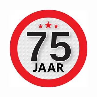Bellatio Decorations 75 Jaar Leeftijd Sticker - Rond - 9 Cm - Voor Verjaardag Of Jubileum