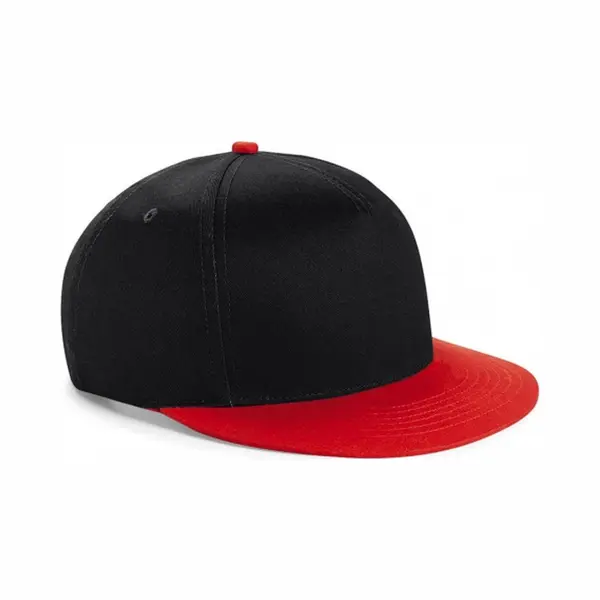Beechfield Zwart Met Rode Kinder Baseball Cap thumbnail
