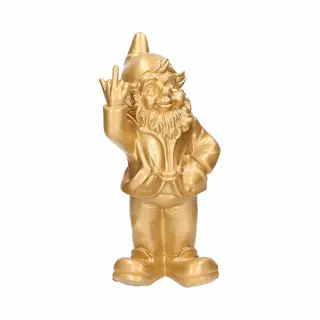 Stoobz Design Tuinkabouter Met Middelvinger - Polystone - 30 Cm - Goud - Buiten Decoratie