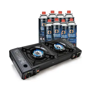 Eurocatch 2 Pits Kooktoestel Op Gas - Incl 8 Butaan Gasbussen - Gas Stove - Camping Kooktoestel - Gaspit - Gasfornuis - Gasstel - Cooker