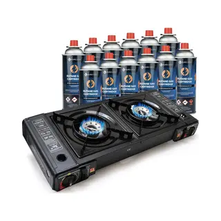 Eurocatch 2-burner Gas Cooker - Incl. 12 Butane Gas Bottles - Gas Stove - Camping Cooker - Gas Burner - Gas Stove - Gas Cooker - Cooker