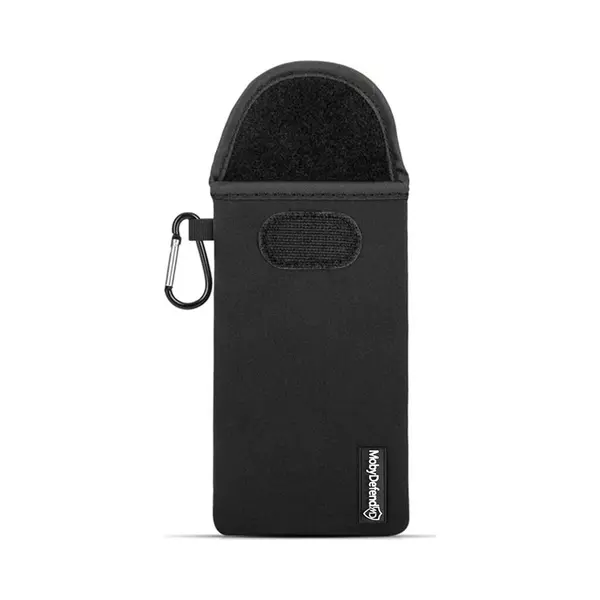 Universeel Telefoonhoesje Maat M (15 X 7 Cm) - MobyDefend Neopreen Pouch Met Karabijnhaak - Insteekhoesje - Riemlus Hoesje - Zwart - Gsm Hoesje thumbnail