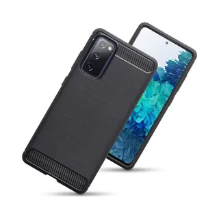 MobyDefend Hoesje - Geschikt Voor Samsung Galaxy S20 Fe - Tpu Backcover - Geborstelde Metaal & Carbon-Look - Zwart