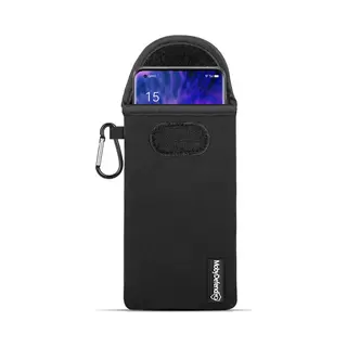 MobyDefend Hoesje - Geschikt Voor Oppo Find X5 Pro - Neopreen Pouch Met Karabijnhaak - Insteek - Riemlus - Zwart