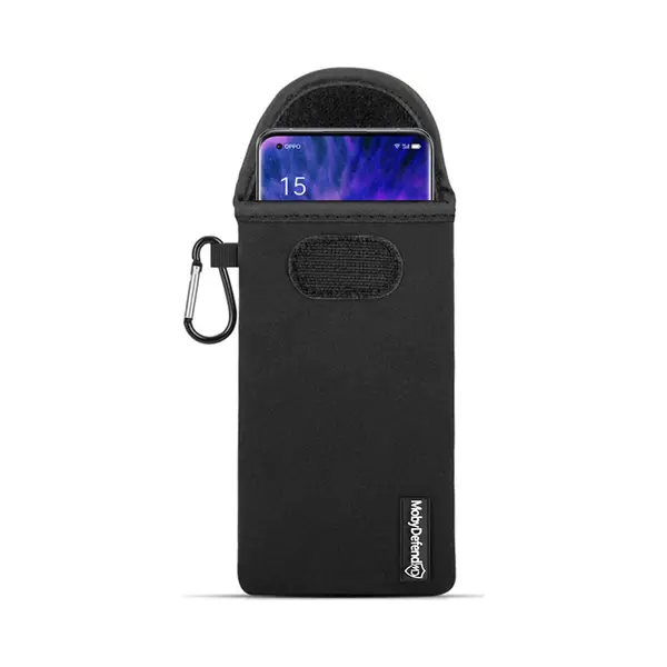 MobyDefend Hoesje - Geschikt Voor Oppo Find X5 Pro - Neopreen Pouch Met Karabijnhaak - Insteek - Riemlus - Zwart thumbnail