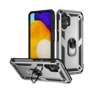 MobyDefend Hoesje - Geschikt Voor Samsung Galaxy A13 (4G) - Pantsercase Met Draaibare Ring - Zilvergrijs