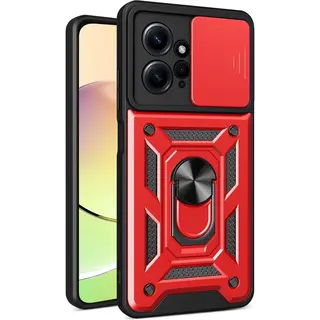 MobyDefend Hoesje - Geschikt Voor Xiaomi Redmi Note 12 4G - Pantsercase Met Draaibare Ring - Rood