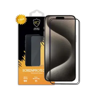 2-Pack MobyDefend Screenprotectors - Geschikt Voor IPhone 15 Pro - Screensavers Met Zwarte Randen - Gehard Glas