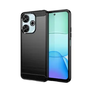 MobyDefend Hoesje - Geschikt Voor Xiaomi Redmi 13 4G - Tpu Backcover - Geborstelde Metaal & Carbon-Look - Zwart