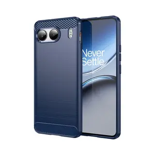 MobyDefend Hoesje - Geschikt Voor OnePlus Nord 4 - Tpu Backcover - Geborstelde Metaal & Carbon-Look - Blauw
