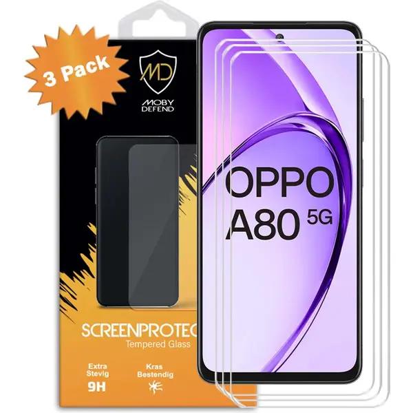 3-Pack MobyDefend Screenprotectors - Geschikt Voor Oppo A80 5G Case-Friendly Screensavers - Gehard Glas thumbnail