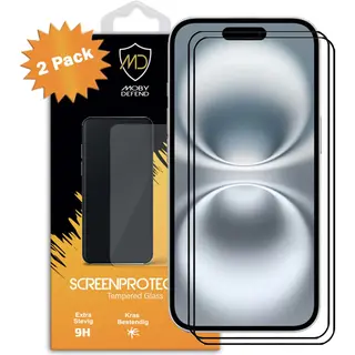 2-Pack MobyDefend Screenprotectors - Geschikt Voor IPhone 16 - Screensavers Met Zwarte Randen - Gehard Glas