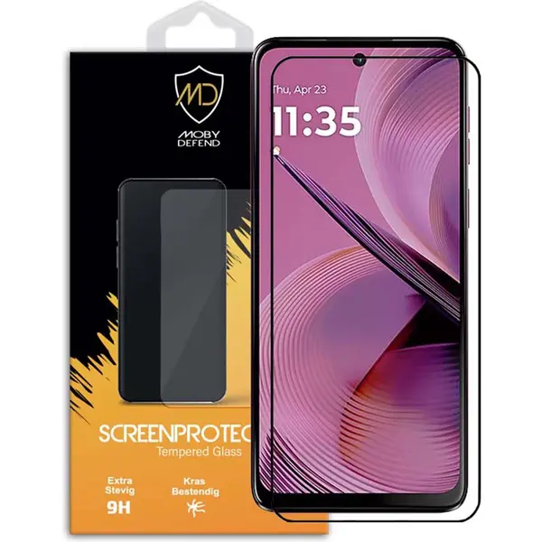 MobyDefend Screenprotector - Geschikt Voor Motorola Moto G55 - Screensaver Met Zwarte Randen - Gehard Glas thumbnail