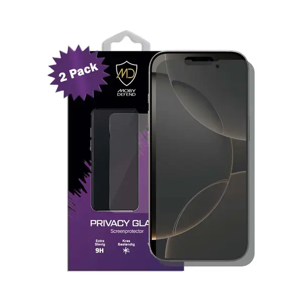 2-Pack MobyDefend Screenprotectors - Geschikt Voor IPhone 16 Pro - Hd Privacy Glass Screensavers thumbnail