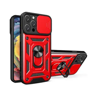 MobyDefend Hoesje - Geschikt Voor IPhone 16 Pro Max - Pantsercase Met Draaibare Ring - Rood