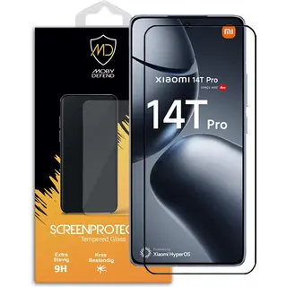 MobyDefend Screenprotector - Geschikt Voor Xiaomi 14T Pro - Screensaver Met Zwarte Randen - Gehard Glas