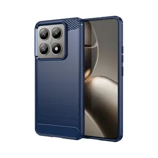MobyDefend Hoesje - Geschikt Voor Xiaomi 14T - Tpu Backcover - Geborstelde Metaal & Carbon-Look - Blauw