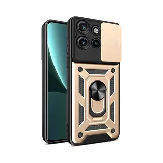 MobyDefend Hoesje - Geschikt Voor Motorola Edge 50 Neo / Edge 60 Neo - Pantsercase Met Draaibare Ring - Goud