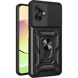 MobyDefend Hoesje - Geschikt Voor Motorola Moto G55 - Pantsercase Met Draaibare Ring - Zwart
