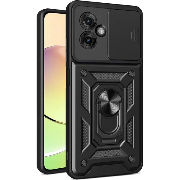 MobyDefend Hoesje - Geschikt Voor Motorola Moto G55 - Pantsercase Met Draaibare Ring - Zwart thumbnail