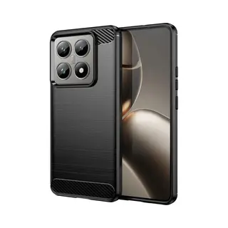 MobyDefend Hoesje - Geschikt Voor Xiaomi 14T Pro - Tpu Backcover - Geborstelde Metaal & Carbon-Look - Zwart