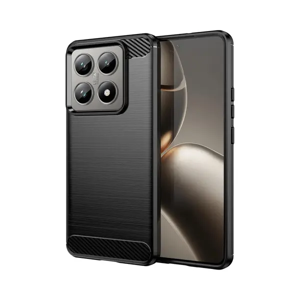 MobyDefend Hoesje - Geschikt Voor Xiaomi 14T Pro - Tpu Backcover - Geborstelde Metaal & Carbon-Look - Zwart thumbnail