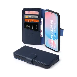 MobyDefend Hoesje - Geschikt Voor Samsung Galaxy S24 Fe - Luxe Leren Wallet Bookcase - Blauw