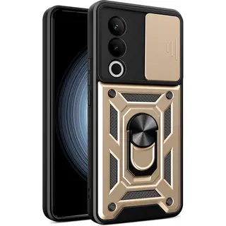 MobyDefend Hoesje - Geschikt Voor Oppo A80 5G - Pantsercase Met Draaibare Ring - Goud