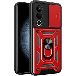 MobyDefend Hoesje - Geschikt Voor Oppo A80 5G - Pantsercase Met Draaibare Ring - Rood