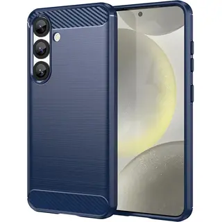 MobyDefend Hoesje - Geschikt Voor Samsung Galaxy S25 - Tpu Backcover - Geborstelde Metaal & Carbon-Look - Blauw