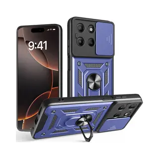 MobyDefend Hoesje - Geschikt Voor Motorola Moto G15 / G15 Power - Pantsercase Met Draaibare Ring - Blauw