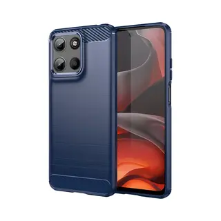 MobyDefend Hoesje - Geschikt Voor Motorola Moto G15 / G15 Power - Tpu Backcover - Geborstelde Metaal & Carbon-Look - Blauw