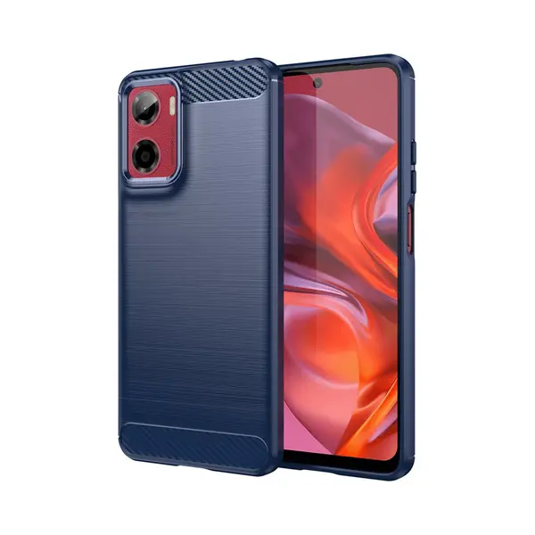MobyDefend Hoesje - Geschikt Voor Motorola Moto E15 / G05 - Tpu Backcover - Geborstelde Metaal & Carbon-Look - Blauw thumbnail