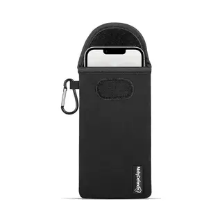 MobyDefend Hoesje - Geschikt Voor IPhone 16e - Neopreen Pouch Met Karabijnhaak - Insteek - Riemlus - Zwart