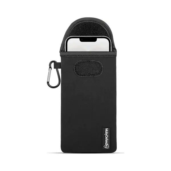 MobyDefend Hoesje - Geschikt Voor IPhone 16e - Neopreen Pouch Met Karabijnhaak - Insteek - Riemlus - Zwart thumbnail