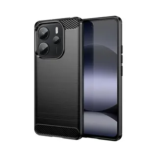 MobyDefend Hoesje - Geschikt Voor Xiaomi Redmi Note 14 4G - Tpu Backcover - Geborstelde Metaal & Carbon-Look - Zwart